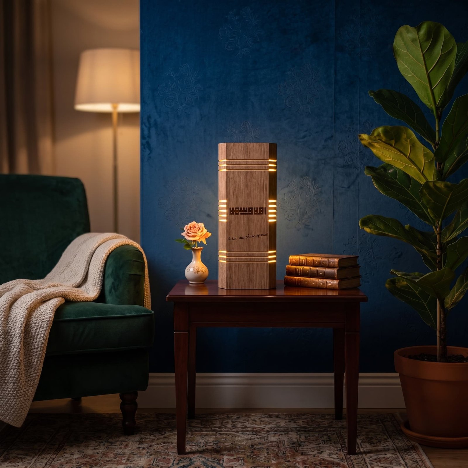 Lueur d’Orient — Lampe Artisanale Personnalisable Effet Noyer – Image 5
